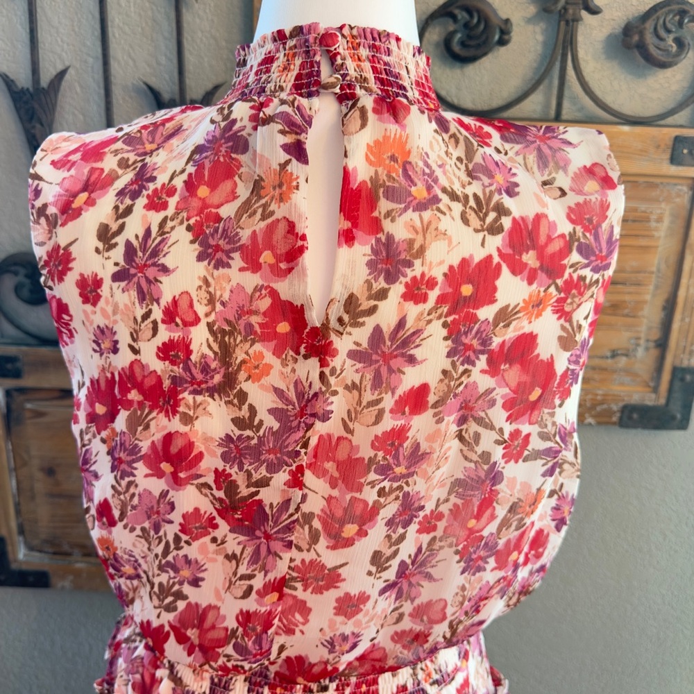NWT 1. State Floral High Shirred Neck Sleeveless Ruffle Skirt Mini Dress -Sz XL - Picture 5 of 16